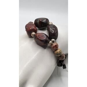 Vintage Jasper Agate Beaded Bracelet Chunky Stone Toggle